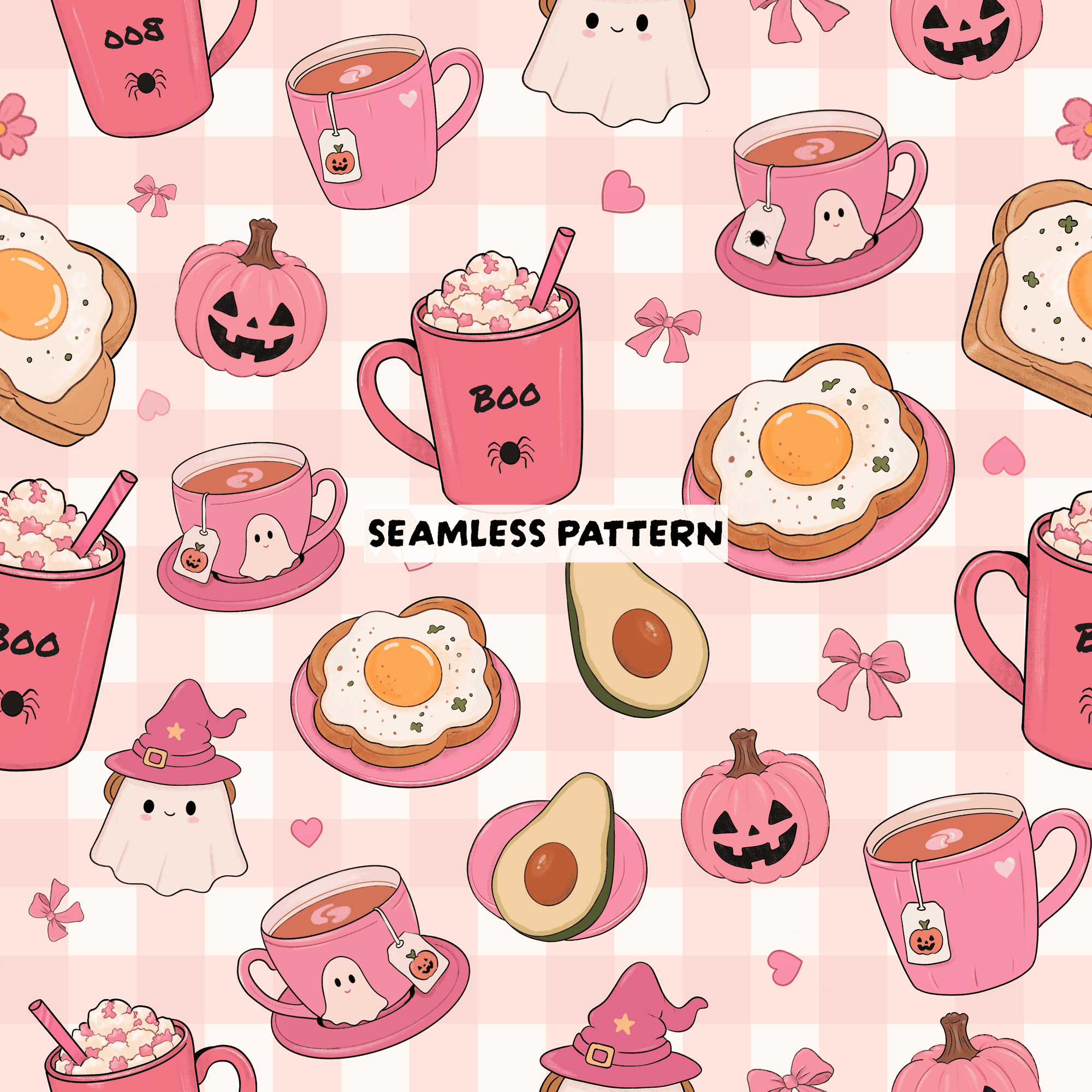 Pink Kawaii Halloween Seamless Pattern