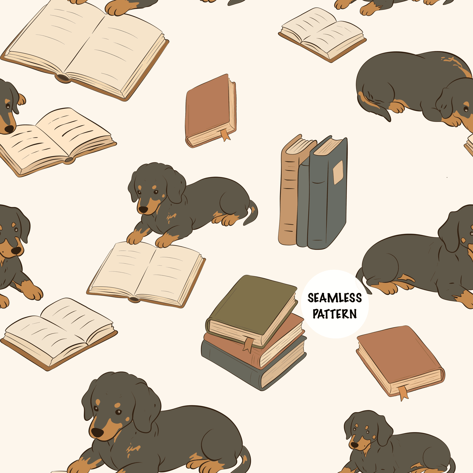 Dachshund Book Seamless Pattern