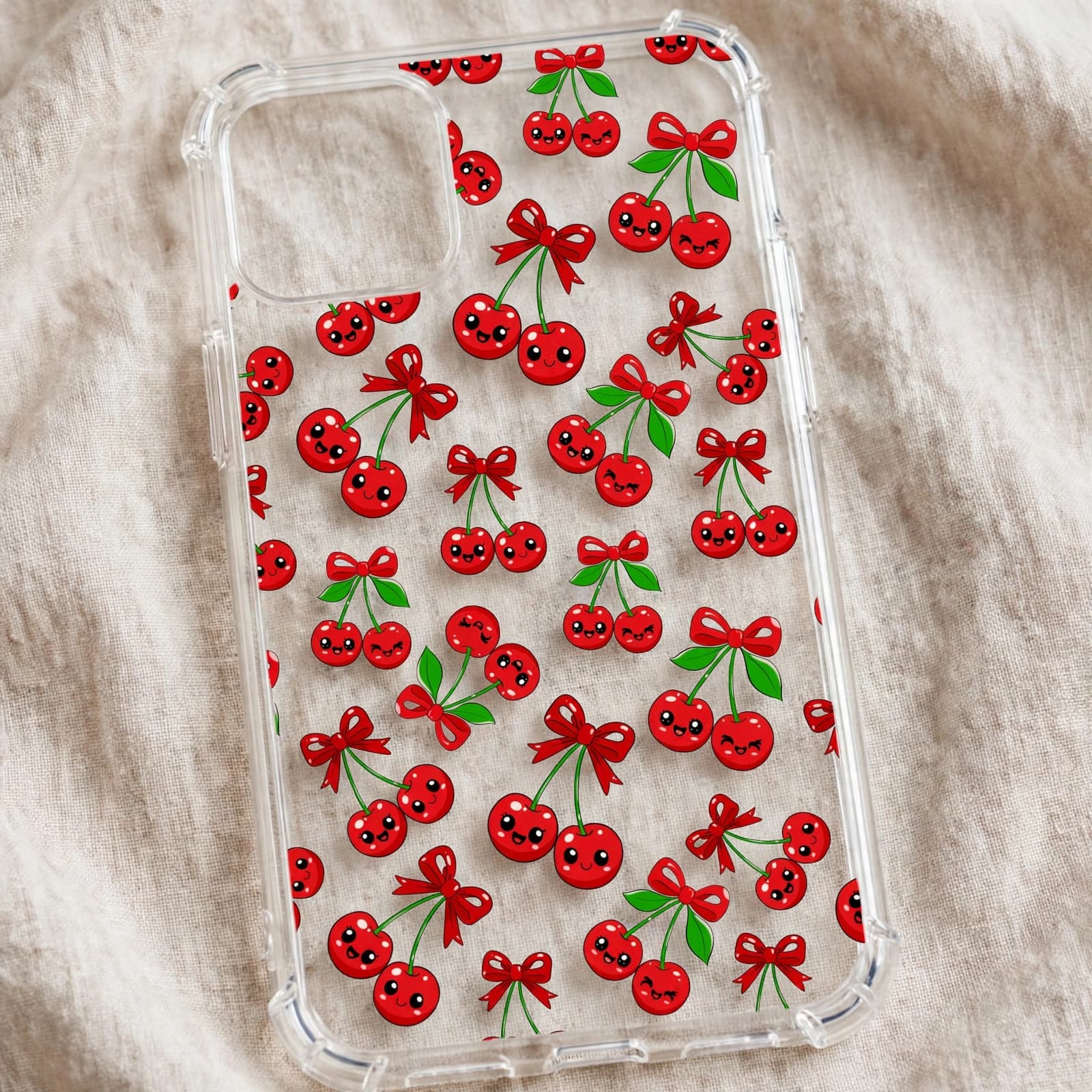 Kawaii Cherry Bow Seamless Pattern PNG