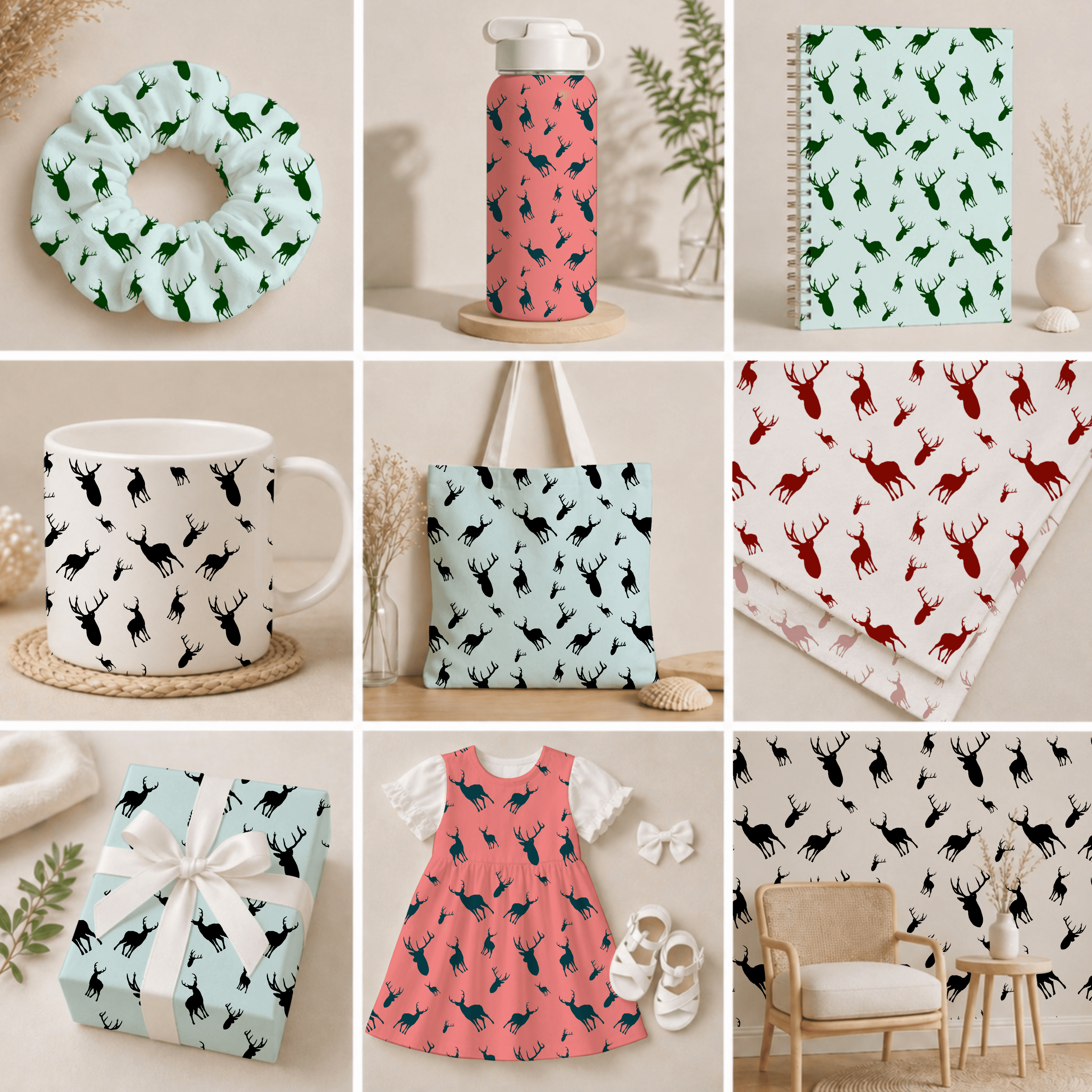 Deer Stag Seamless Pattern — 5 Colors Variations