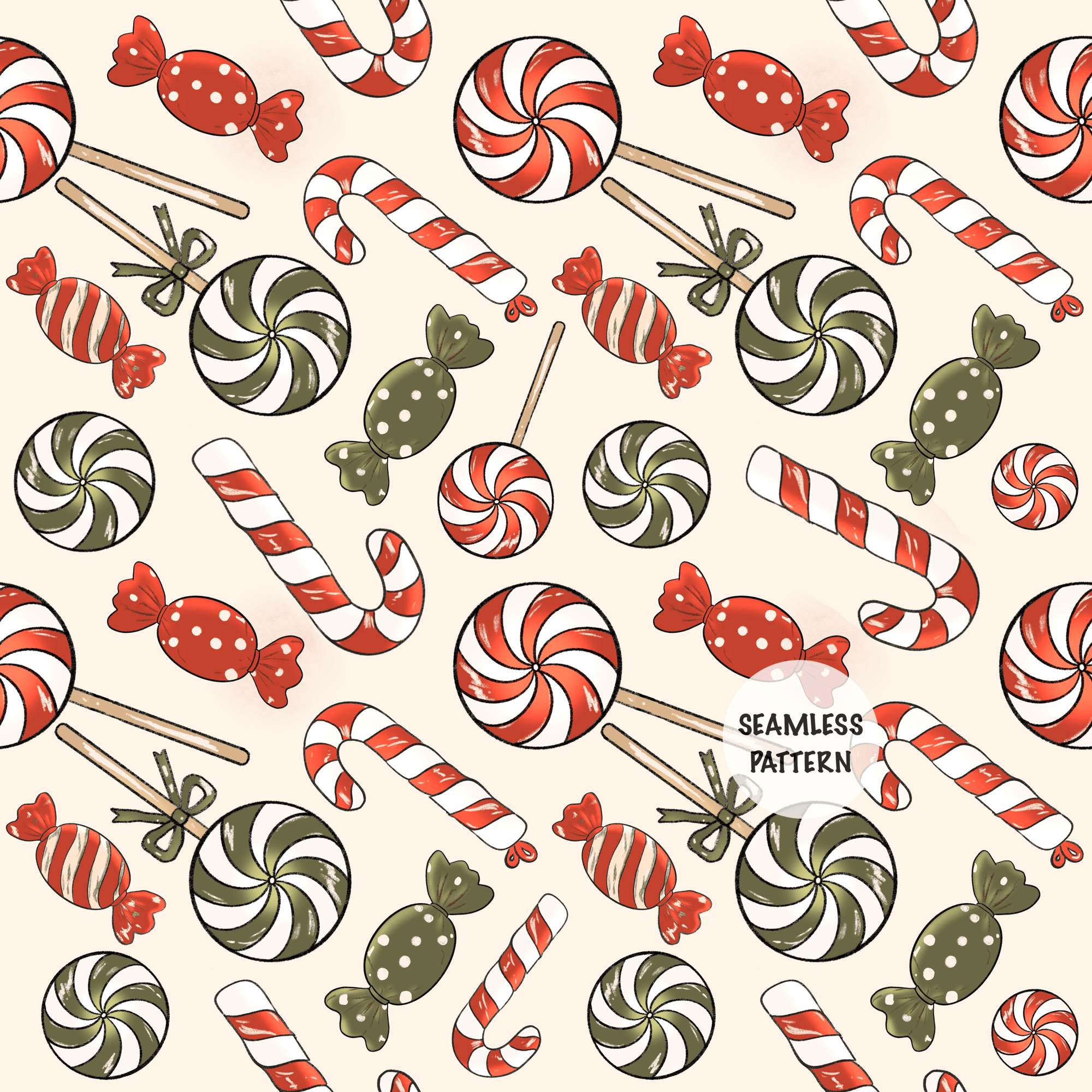 Christmas Peppermint Candy Seamless Pattern PNG