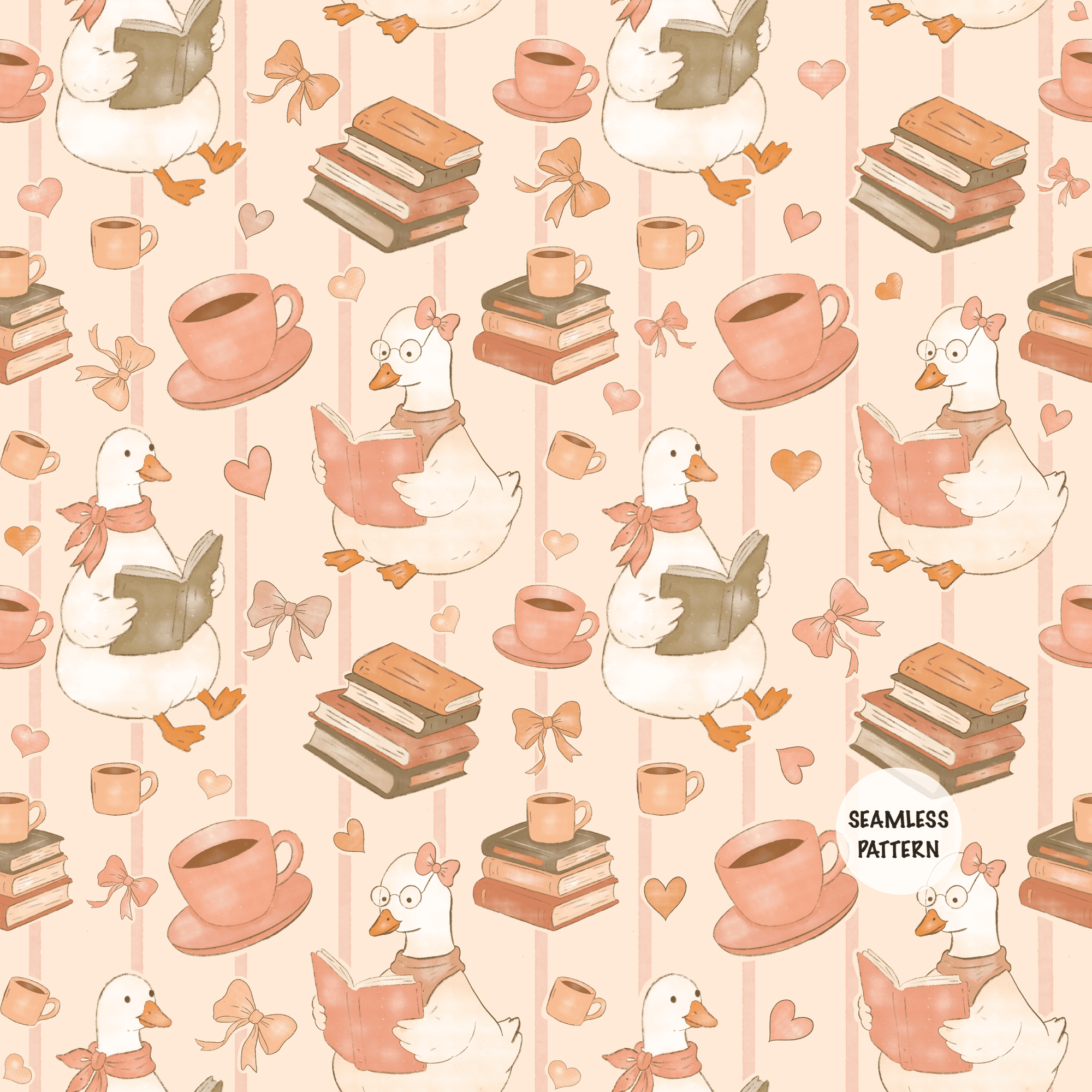 Bookish Goose Seamless Pattern PNG