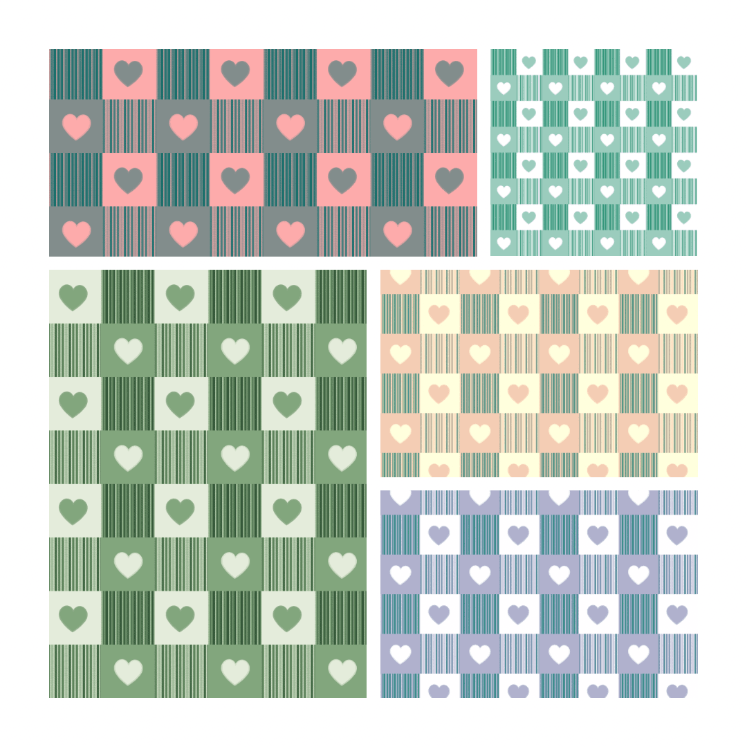 Heart Gingham Seamless Pattern | Checkered Stripe Print, 5 Color Variations