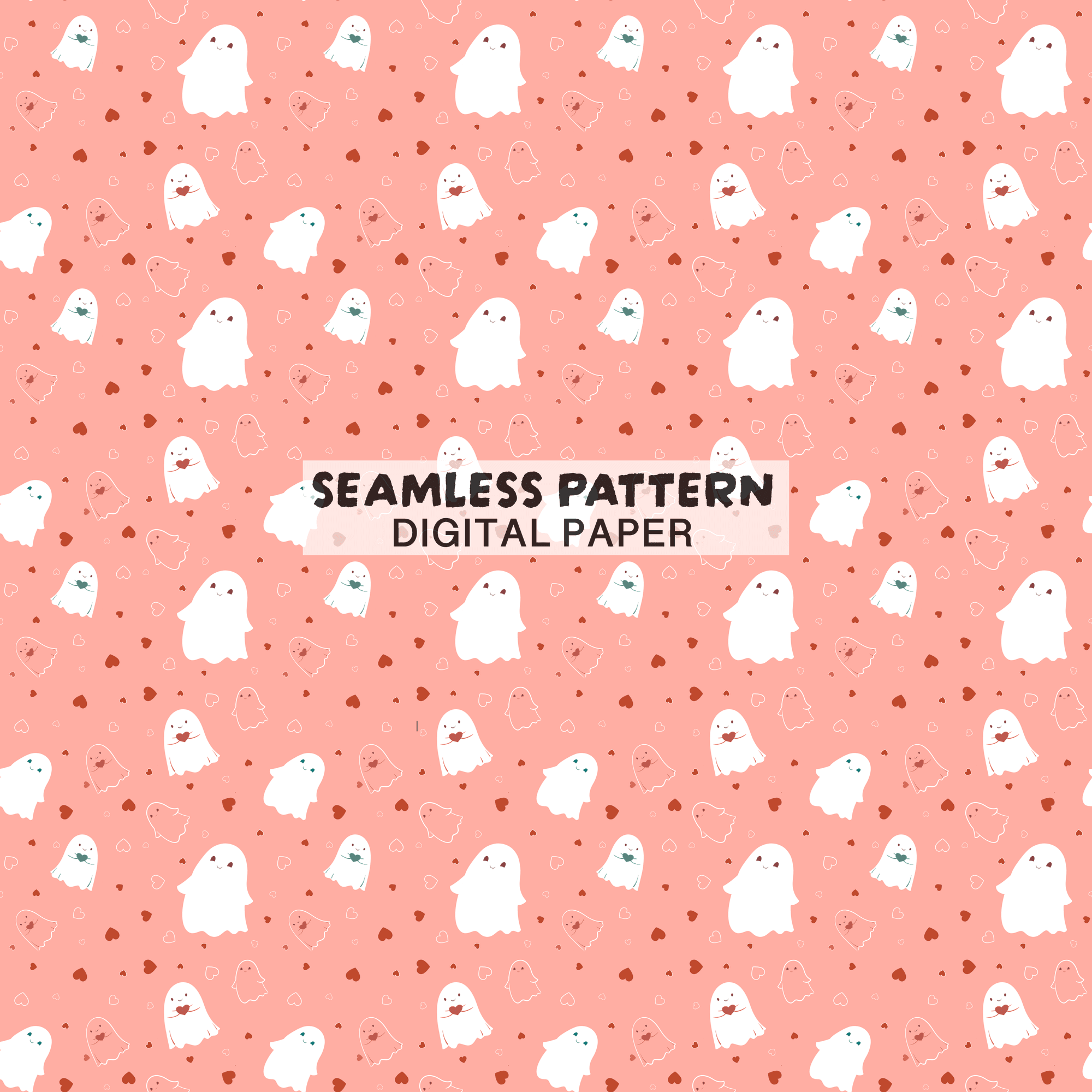 Spooky Valentine Ghost Seamless Pattern — Cute Ghost & Heart Digital Paper
