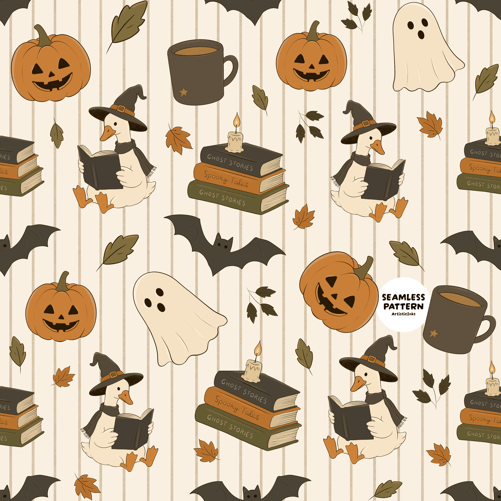 Bookish Witch Goose Seamless Pattern